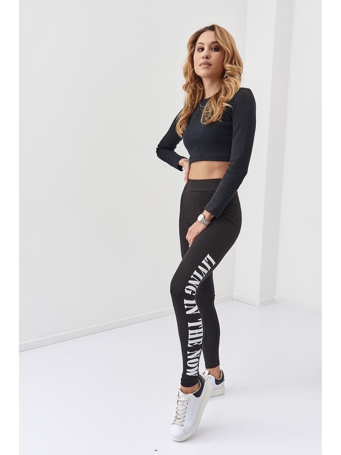 Elastische Leggings mit Aufschrift, schwarz 01020 - Online-Shop - Boutique